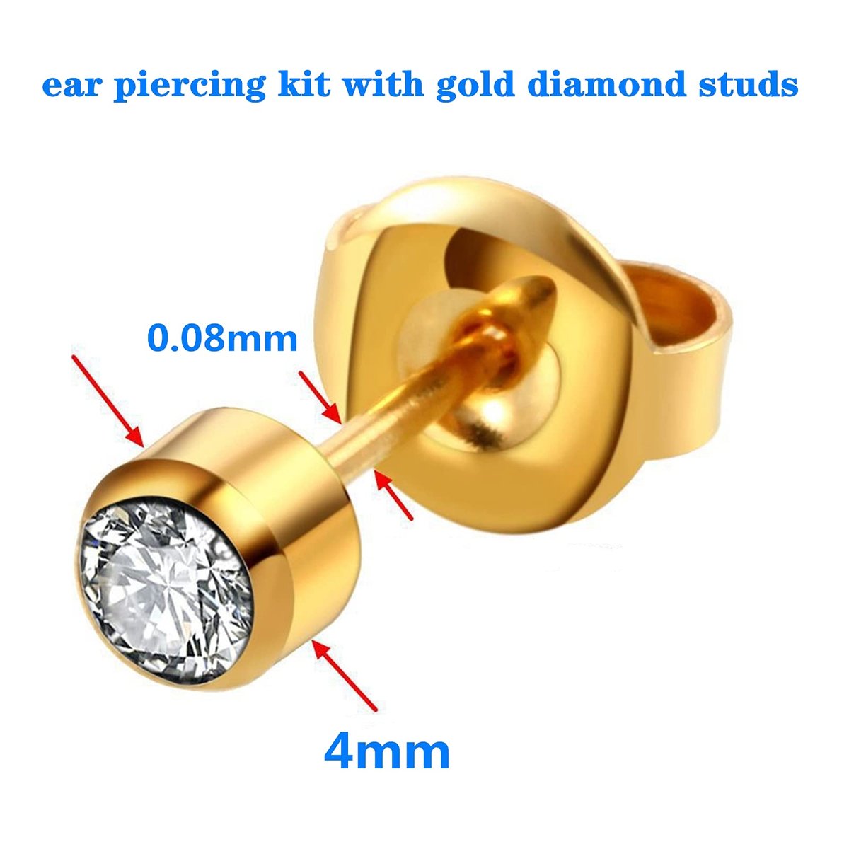 4-Pack Ear Piercing Kit with Surgical Steel Stud Earrings - Gold (12 Pieces) - görsel 7