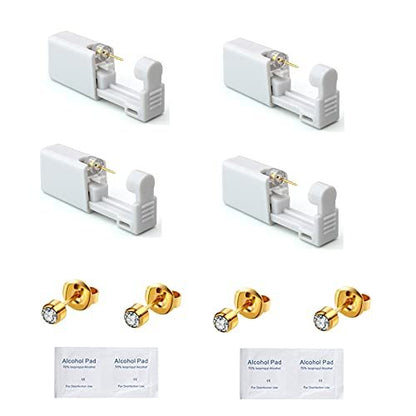 4-Pack Ear Piercing Kit with Surgical Steel Stud Earrings - Gold (12 Pieces)