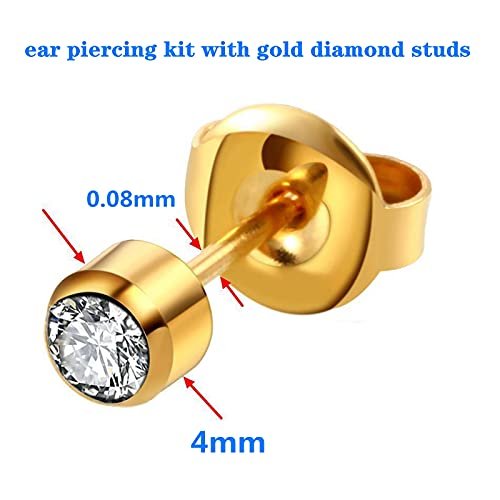 4-Pack Ear Piercing Kit with Surgical Steel Stud Earrings - Gold (12 Pieces) - görsel 8