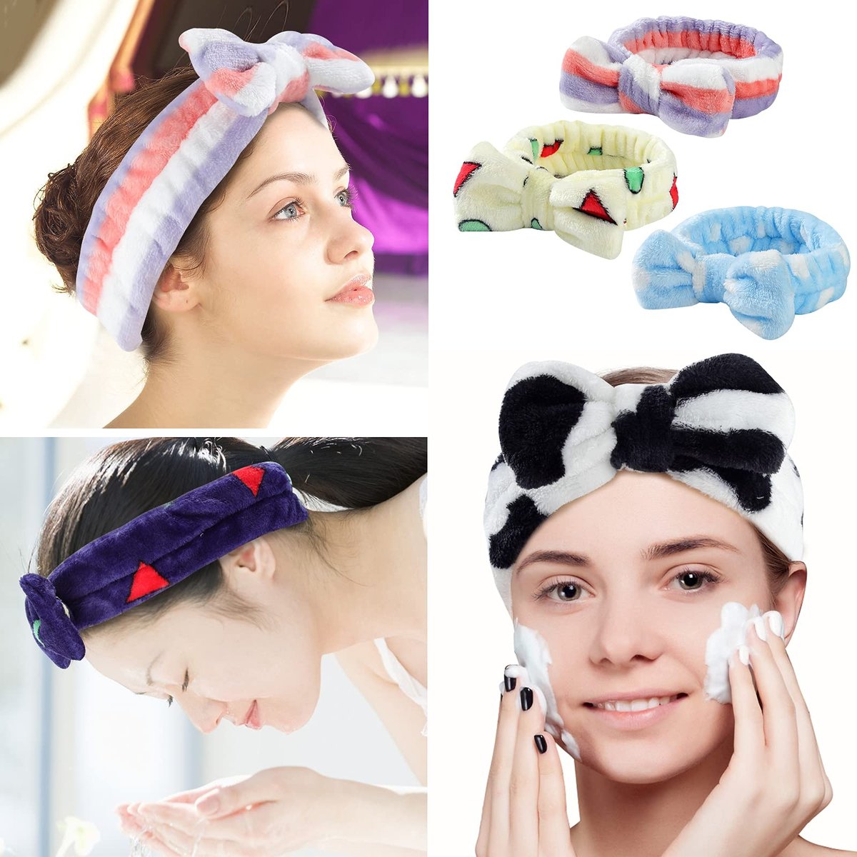 LAXIZAR 10-Pack Bow Headbands for Women - Coral Velvet Shower Spa Headwraps for Washing Face & Hair Avelisse