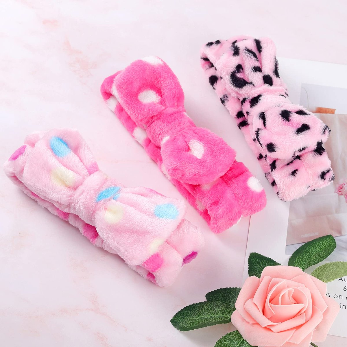 LAXIZAR 10-Pack Bow Headbands for Women - Coral Velvet Shower Spa Headwraps for Washing Face & Hair Avelisse