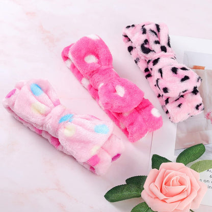 LAXIZAR 10-Pack Bow Headbands for Women - Coral Velvet Shower Spa Headwraps for Washing Face & Hair Avelisse