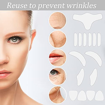 Maitys 16-Piece Silicone Face Patches - Reusable Anti-Wrinkle Gel Pads for Forehead, Smile Lines, Eyes, Neck, and More