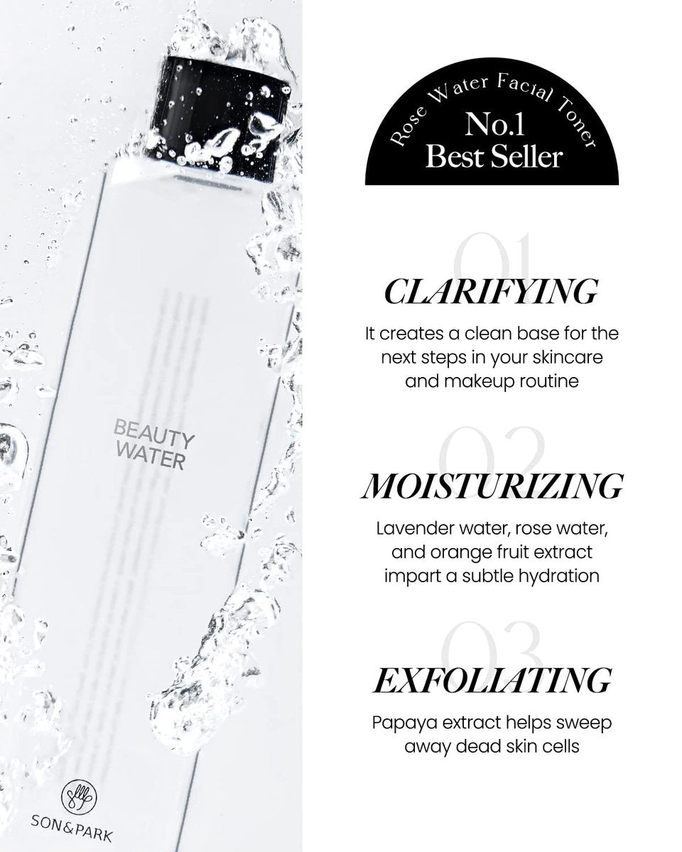 Son&Park Beauty Water 340ml (11.49 fl.oz) – Daily Cleansing Water & Exfoliating Toner with Rose Water, Witch Hazel & Lavender Oil – Hydrating Skin Booster, Oil Control Avelisse
