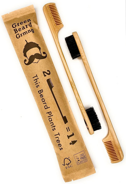 2-in-1 Sapling Mustache Brush & Comb (2-Pack) – Boar Bristle & Bamboo by Green Beard Grmng Avelisse