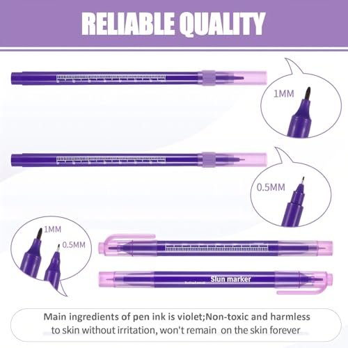 Zonon 5 Pieces Tattoo Tip Markers – Skin Marker Pens for Eyebrow, Lips & Body Art (0.5 mm & 1 mm Tips, Single & Double Heads) - görsel 6