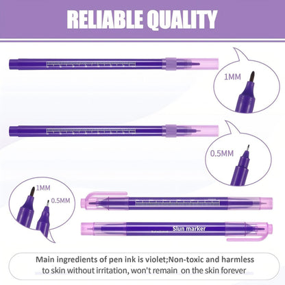 Zonon 5 Pieces Tattoo Tip Markers – Skin Marker Pens for Eyebrow, Lips & Body Art (0.5 mm & 1 mm Tips, Single & Double Heads)