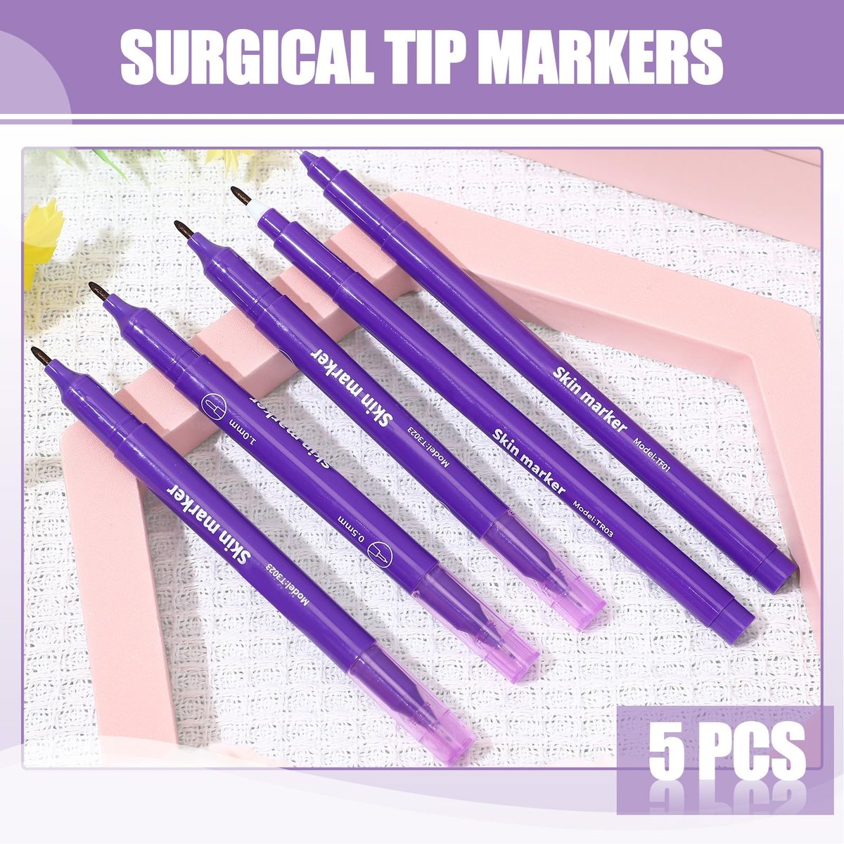 Zonon 5 Pieces Tattoo Tip Markers – Skin Marker Pens for Eyebrow, Lips & Body Art (0.5 mm & 1 mm Tips, Single & Double Heads) - görsel 9