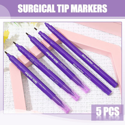 Zonon 5 Pieces Tattoo Tip Markers – Skin Marker Pens for Eyebrow, Lips & Body Art (0.5 mm & 1 mm Tips, Single & Double Heads)