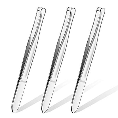 Honoson 3-Pack Stainless Steel Round Tip Blunt Tip Tweezers for Eyebrow Hair Removal - Precision Makeup Cosmetic Tool for Women