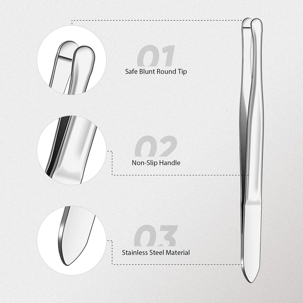 Honoson 3-Pack Stainless Steel Round Tip Blunt Tip Tweezers for Eyebrow Hair Removal - Precision Makeup Cosmetic Tool for Women - görsel 3