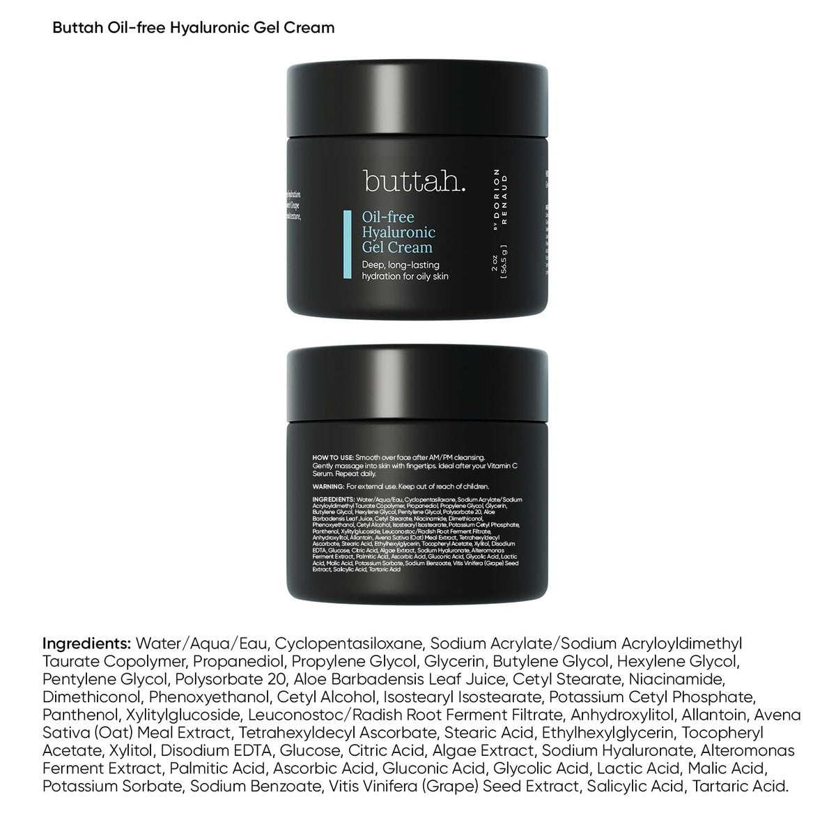 Buttah Skin by Dorion Renaud Oil-Free Hyaluronic Gel Cream - 2 oz Daily Moisturizer for Deep Hydration - görsel 3