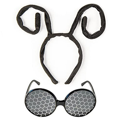 Funcredible Bug Antenna Headband & Glasses – Insect Costume Headwear for Adults – Black 2-Piece Set for Halloween, Festivals, Concerts & Cosplay