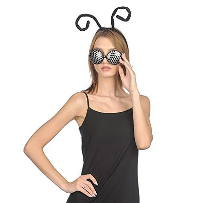 Funcredible Bug Antenna Headband & Glasses – Insect Costume Headwear for Adults – Black 2-Piece Set for Halloween, Festivals, Concerts & Cosplay