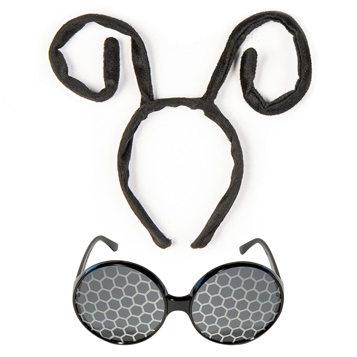 Funcredible Bug Antenna Headband & Glasses – Insect Costume Headwear for Adults – Black 2-Piece Set for Halloween, Festivals, Concerts & Cosplay - görsel 1