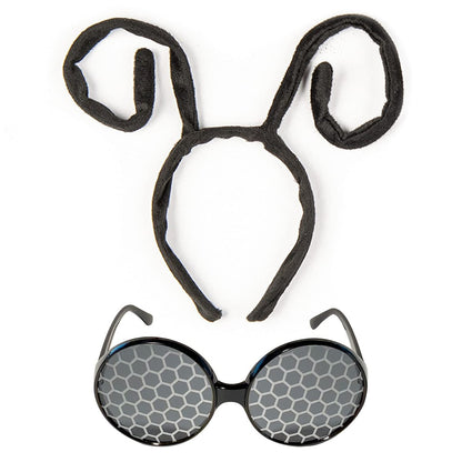 Funcredible Bug Antenna Headband & Glasses – Insect Costume Headwear for Adults – Black 2-Piece Set for Halloween, Festivals, Concerts & Cosplay