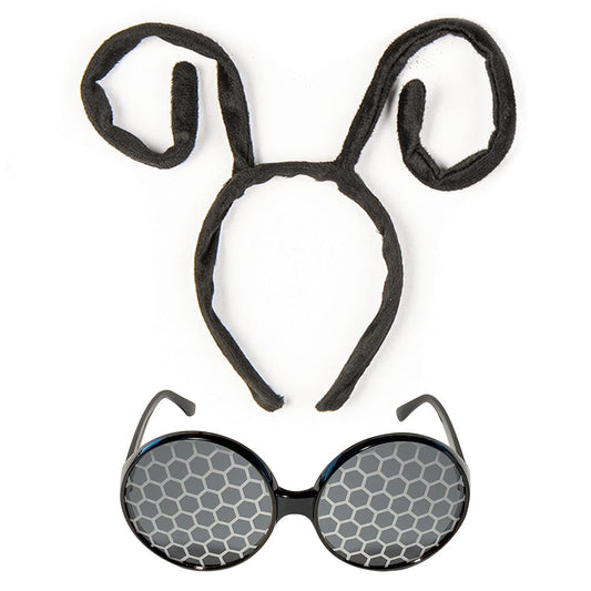 Funcredible Bug Antenna Headband & Glasses – Insect Costume Headwear for Adults – Black 2-Piece Set for Halloween, Festivals, Concerts & Cosplay