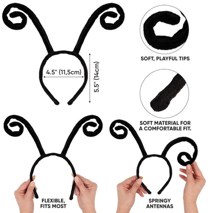 Funcredible Bug Antenna Headband & Glasses – Insect Costume Headwear for Adults – Black 2-Piece Set for Halloween, Festivals, Concerts & Cosplay