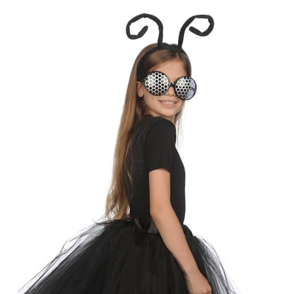Funcredible Bug Antenna Headband & Glasses – Insect Costume Headwear for Adults – Black 2-Piece Set for Halloween, Festivals, Concerts & Cosplay