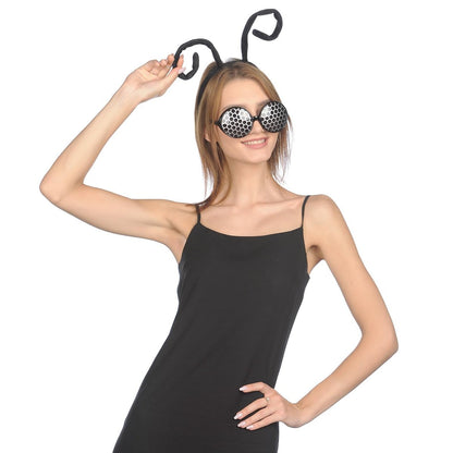 Funcredible Bug Antenna Headband & Glasses – Insect Costume Headwear for Adults – Black 2-Piece Set for Halloween, Festivals, Concerts & Cosplay