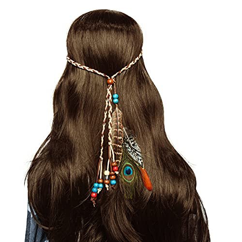 Boho Feather Headbands for Women - Indian Feather Headpiece Festival Costume Hair Accessories - görsel 9