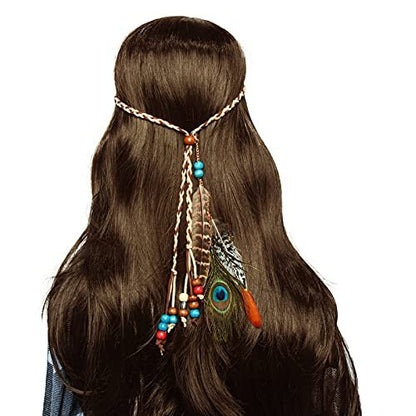 Boho Feather Headbands for Women - Indian Feather Headpiece Festival Costume Hair Accessories