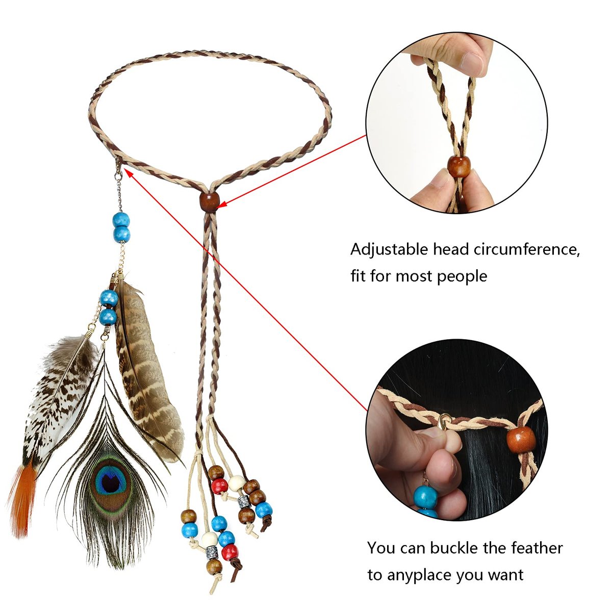 Boho Feather Headbands for Women - Indian Feather Headpiece Festival Costume Hair Accessories - görsel 4