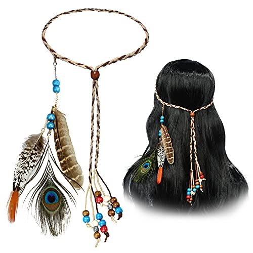 Boho Feather Headbands for Women - Indian Feather Headpiece Festival Costume Hair Accessories - görsel 1