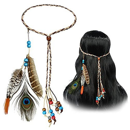 Boho Feather Headbands for Women - Indian Feather Headpiece Festival Costume Hair Accessories