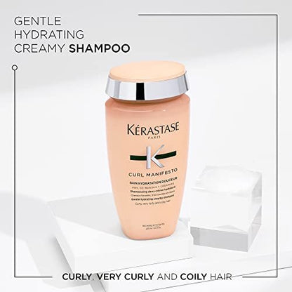 KÉRASTASE Curl Manifesto Hydratation Douceur Shampoo - Hydrates & Softens Wavy, Curly & Coily Hair, Removes Build Up, Reduces Frizz, 8.5 Fl Oz