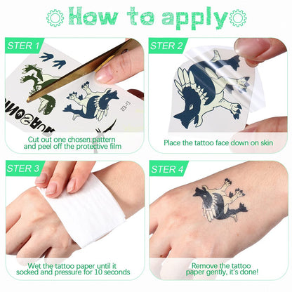 Zonon Glow Dinosaur Temporary Tattoos for Kids - Glow in Dark Luminous Dino Tattoo Stickers for Halloween, Dinosaur Theme Birthday Party Favors & Gifts