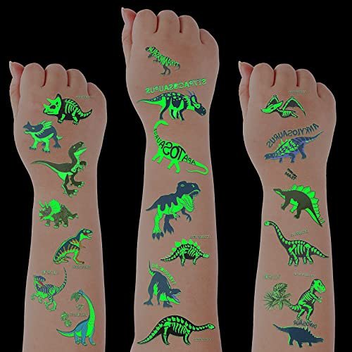 Zonon Glow Dinosaur Temporary Tattoos for Kids - Glow in Dark Luminous Dino Tattoo Stickers for Halloween, Dinosaur Theme Birthday Party Favors & Gifts - görsel 2