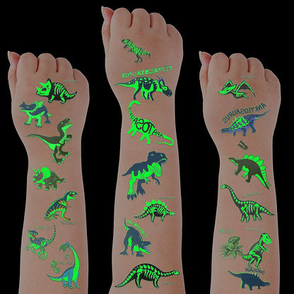 Zonon Glow Dinosaur Temporary Tattoos for Kids - Glow in Dark Luminous Dino Tattoo Stickers for Halloween, Dinosaur Theme Birthday Party Favors & Gifts