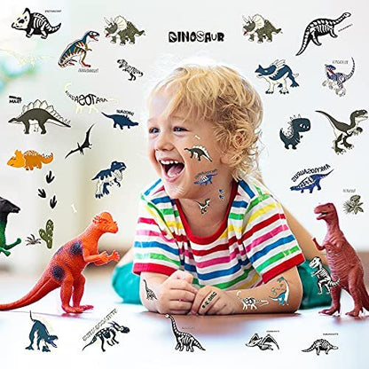 Zonon Glow Dinosaur Temporary Tattoos for Kids - Glow in Dark Luminous Dino Tattoo Stickers for Halloween, Dinosaur Theme Birthday Party Favors & Gifts