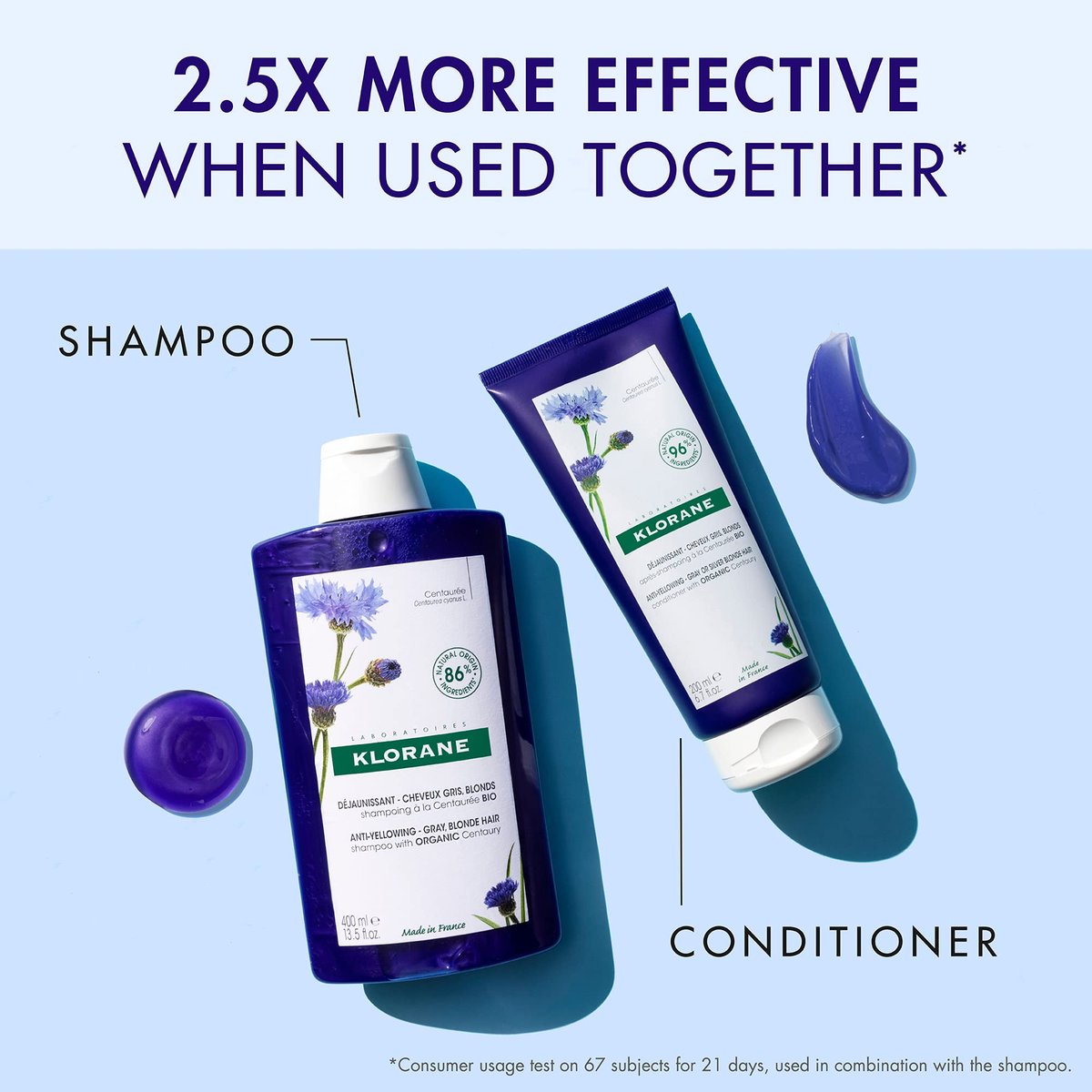 Klorane Plant-Based Purple Conditioner with Centaury - Brightens Blonde, Gray & White Hair - Neutralizes Yellow & Copper Tones - Paraben, Silicone & Sulfate Free - 6.7 fl oz Avelisse
