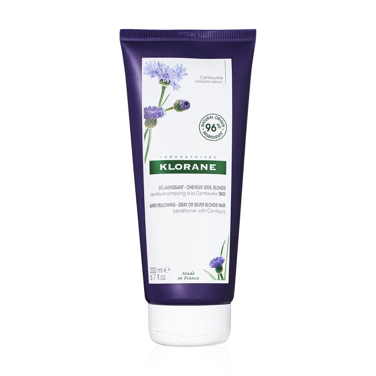 Klorane Plant-Based Purple Conditioner with Centaury - Brightens Blonde, Gray & White Hair - Neutralizes Yellow & Copper Tones - Paraben, Silicone & Sulfate Free - 6.7 fl oz Avelisse
