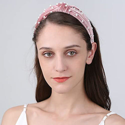 Funtopia 10-Piece Knotted Pearl Wide Headbands Set – Velvet, Leopard Print & Turban Styles for Women & Girls Avelisse