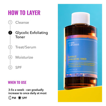Good Molecules Glycolic Exfoliating Toner – Hyaluronic Acid & Glycolic Acid Daily Toner for Glowing, Even Skin Tone