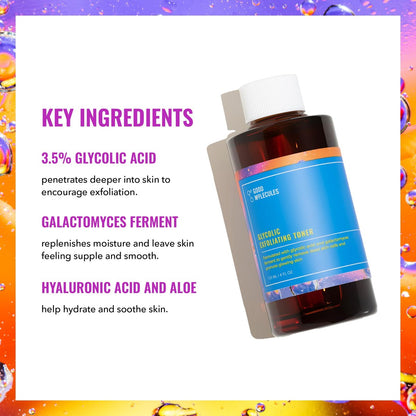 Good Molecules Glycolic Exfoliating Toner – Hyaluronic Acid & Glycolic Acid Daily Toner for Glowing, Even Skin Tone