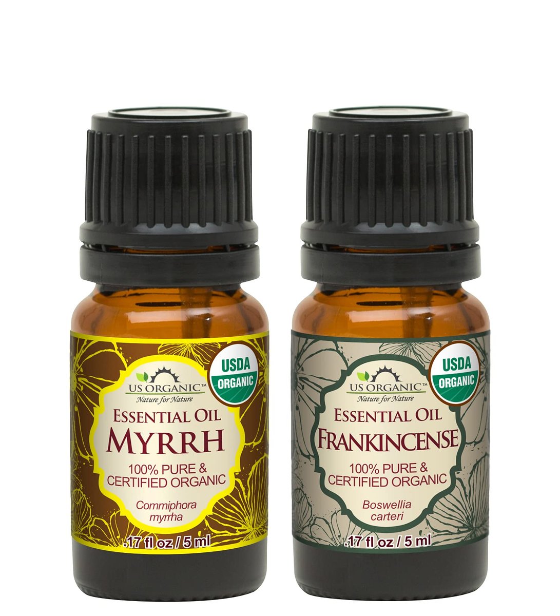 US Organic 100% Pure Myrrh & Frankincense Essential Oil Combo Pack - USDA Certified Organic, Direct from Horn of Africa, 5 ml Each Avelisse