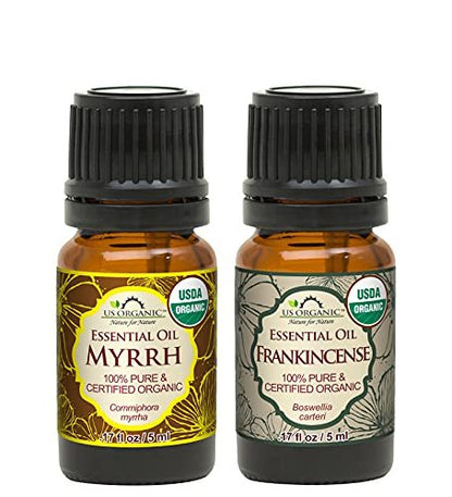 US Organic 100% Pure Myrrh & Frankincense Essential Oil Combo Pack - USDA Certified Organic, Direct from Horn of Africa, 5 ml Each Avelisse
