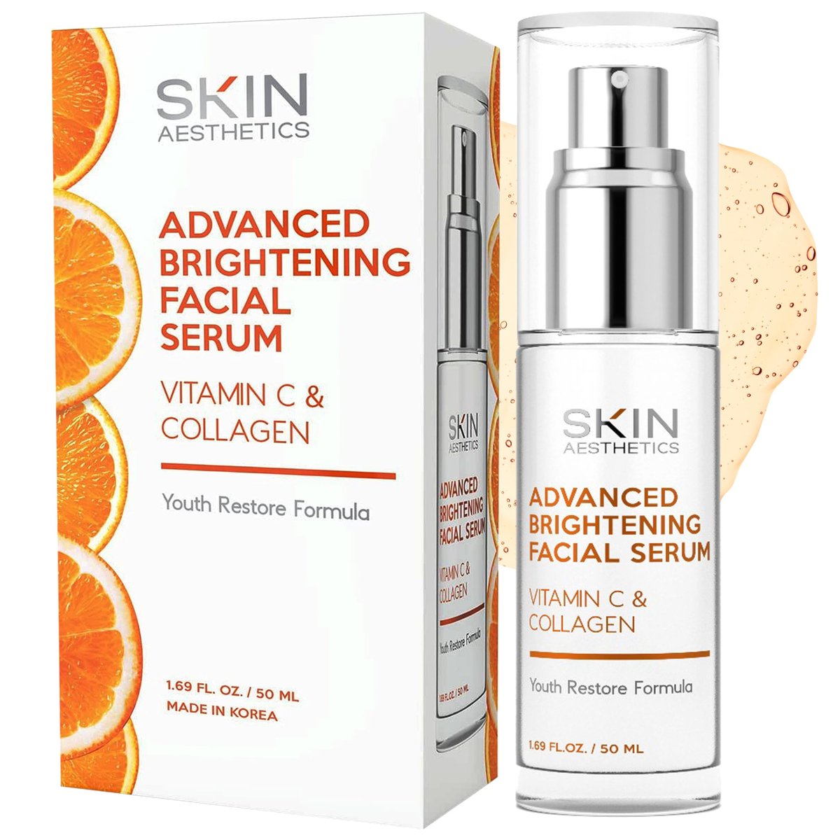 Skin Aesthetics Vitamin C Serum for Face with Collagen - Dark Spots, Skin Brightening, Anti-Aging & Acne, Fine Lines & Wrinkles - Vegan, Clean Beauty Korean Skincare - görsel 1
