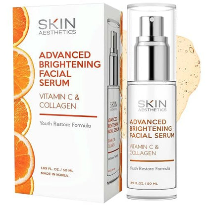 Skin Aesthetics Vitamin C Serum for Face with Collagen - Dark Spots, Skin Brightening, Anti-Aging & Acne, Fine Lines & Wrinkles - Vegan, Clean Beauty Korean Skincare