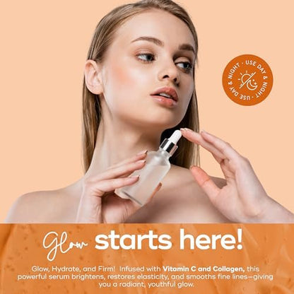 Skin Aesthetics Vitamin C Serum for Face with Collagen - Dark Spots, Skin Brightening, Anti-Aging & Acne, Fine Lines & Wrinkles - Vegan, Clean Beauty Korean Skincare