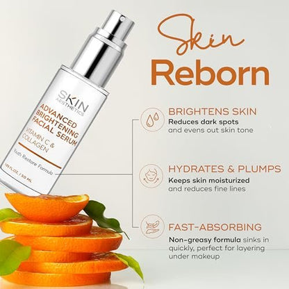 Skin Aesthetics Vitamin C Serum for Face with Collagen - Dark Spots, Skin Brightening, Anti-Aging & Acne, Fine Lines & Wrinkles - Vegan, Clean Beauty Korean Skincare