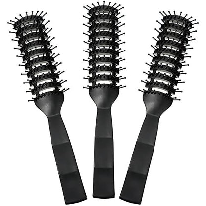 Patelai 3-Piece Vent Hair Brush Set for Women & Men – Black Anti-Static Styling Brushes for Wet, Short, Curly, Straight Hair – Fast Blow Drying