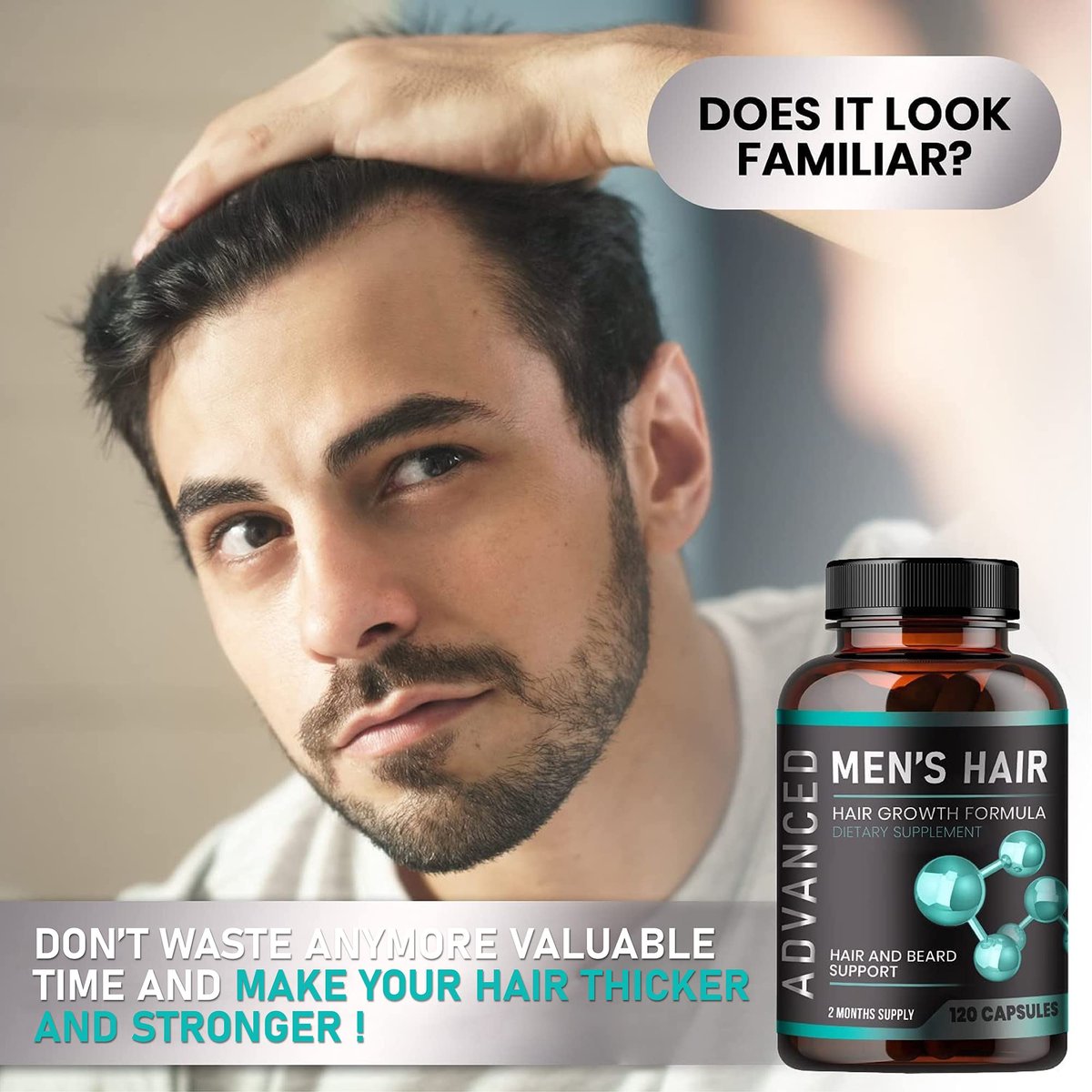 NutraPro Hair Growth Vitamins for Men – Anti Hair Loss Pills with Biotin & Saw Palmetto, Regrow Hair & Beard, Thicker, Fuller Hair, 120 Capsules Avelisse