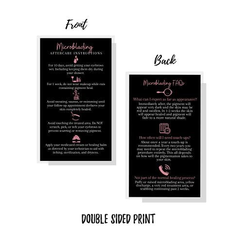 Boutique Marketing LLC Microblading Aftercare Cards – 50 Pack, 3.5 x 2 inches, Disposable FAQ & Care Instructions, Black & Rosey Pink Design - görsel 8