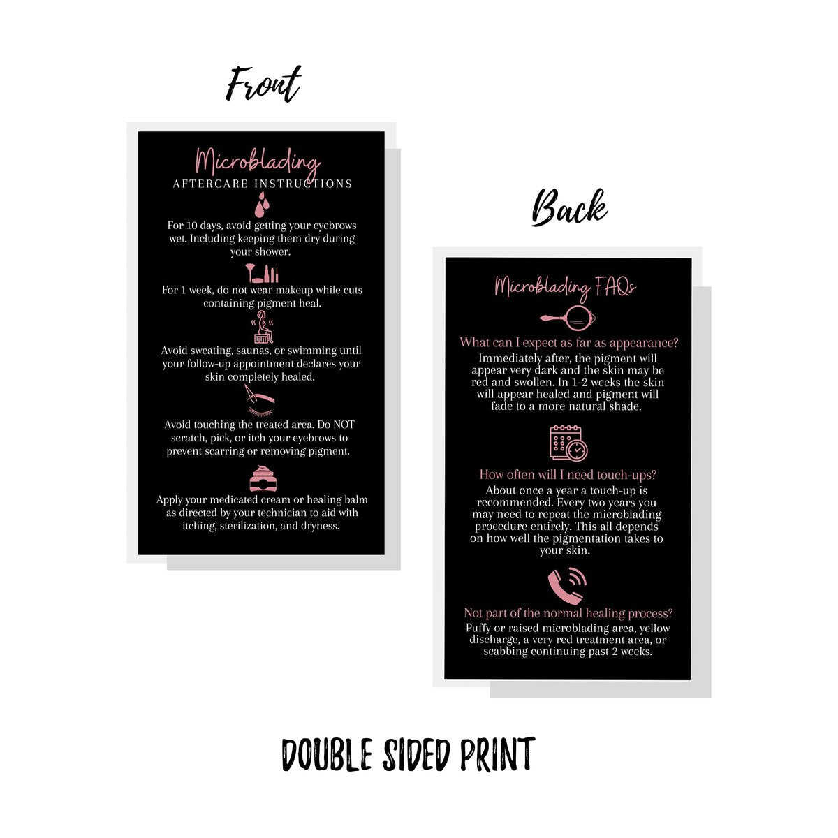 Boutique Marketing LLC Microblading Aftercare Cards – 50 Pack, 3.5 x 2 inches, Disposable FAQ & Care Instructions, Black & Rosey Pink Design - görsel 7