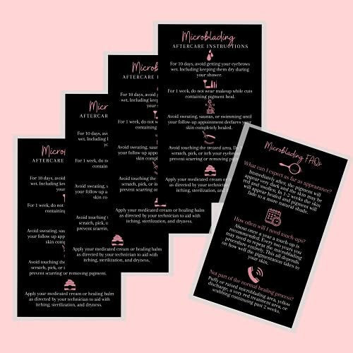 Boutique Marketing LLC Microblading Aftercare Cards – 50 Pack, 3.5 x 2 inches, Disposable FAQ & Care Instructions, Black & Rosey Pink Design - görsel 10